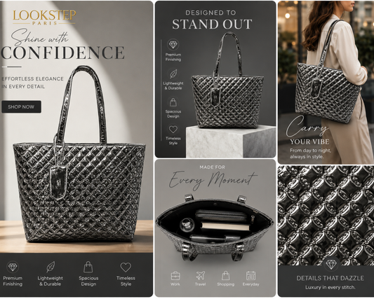 Paris Shine Premium Women`s Tote Handbag Gunmetal