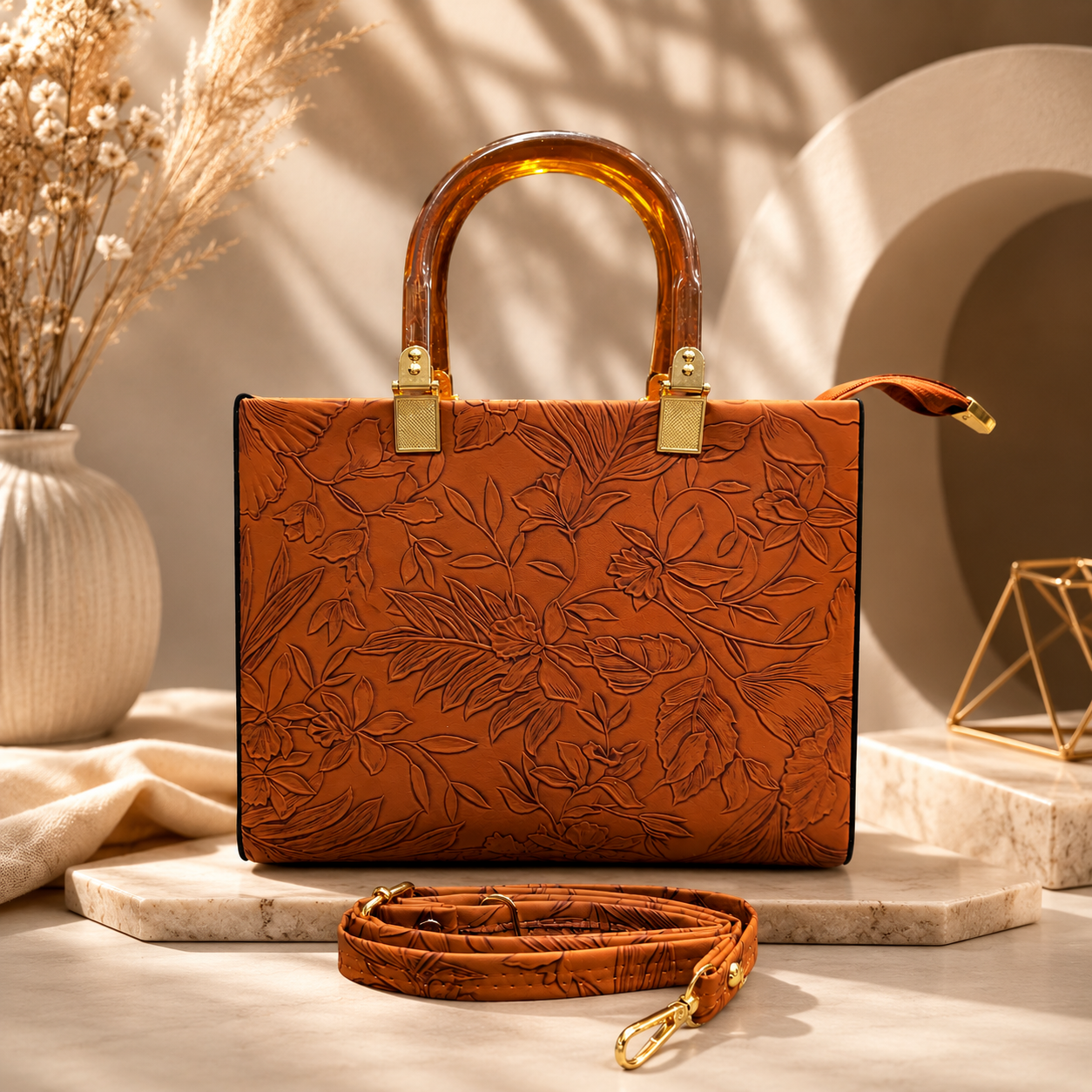 Pearl Flora Luxury Women's Handbag Brown
