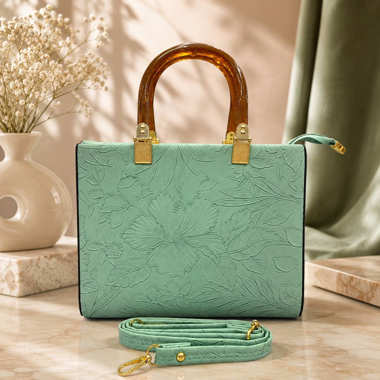 Pearl Flora Luxury Women's Handbag Green