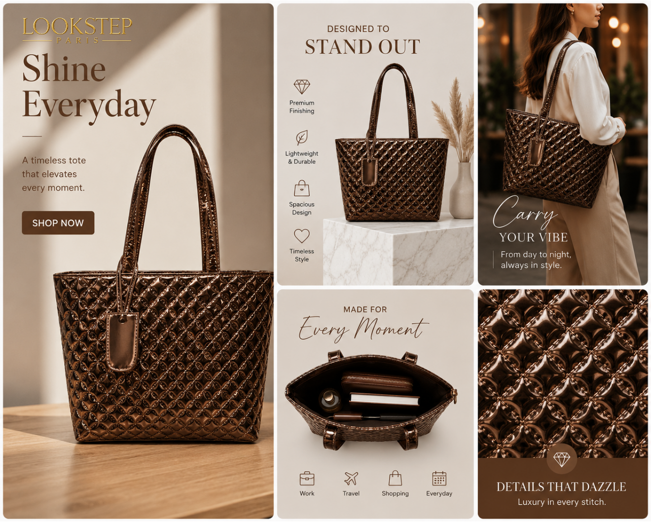 Paris Shine Premium Women's Handbag Brown