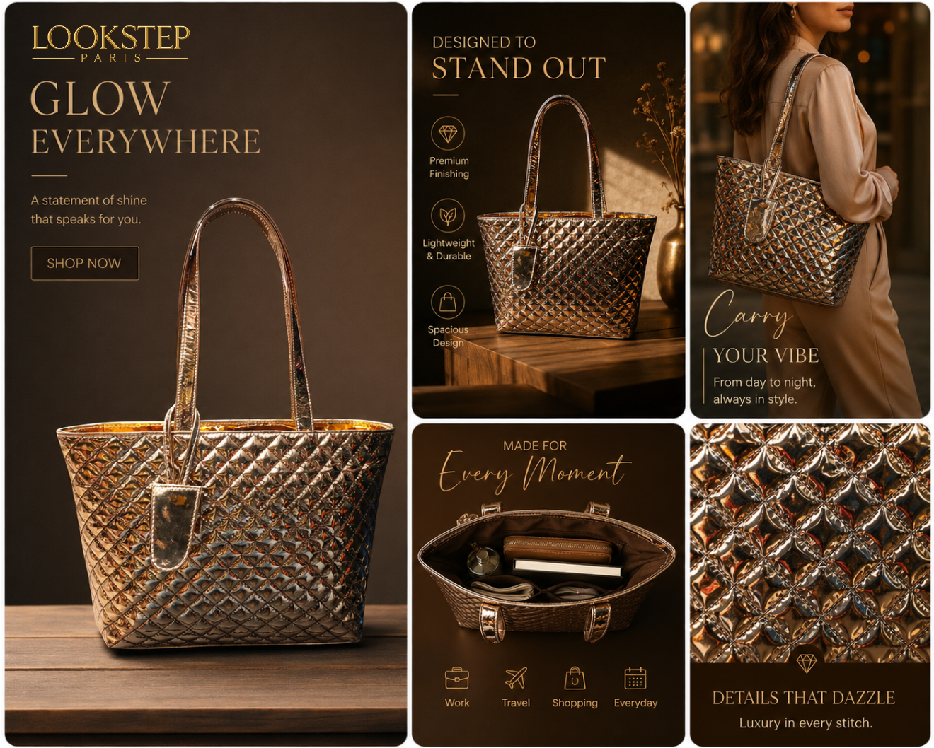 Paris Shine Premium Women's Handbag Rose Gold