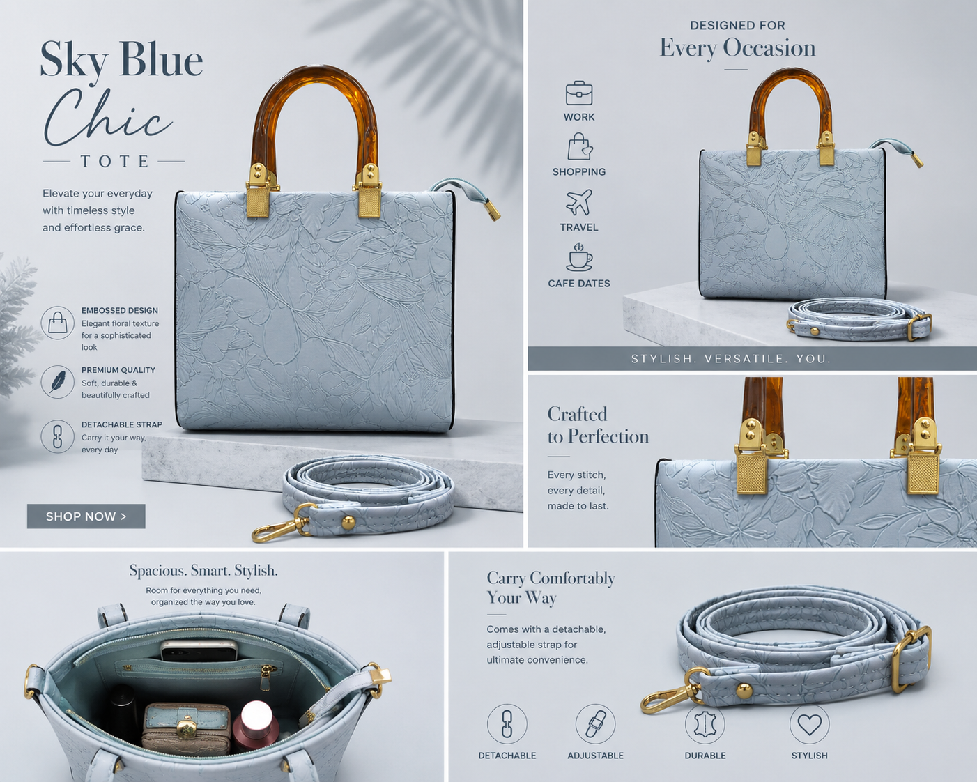 Pearl Flora Luxury Women's Handbag Blue