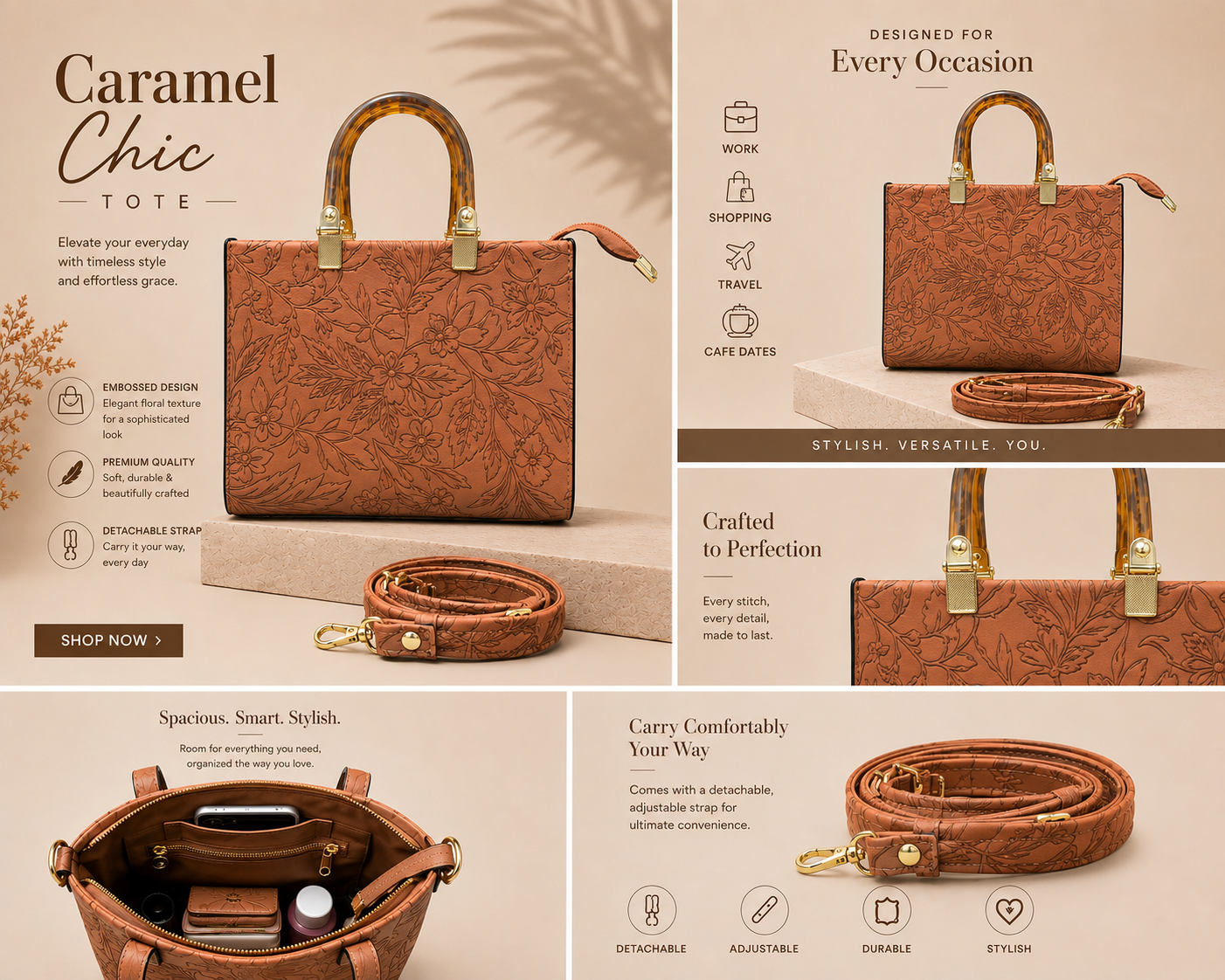 Pearl Flora Luxury Women's Handbag Brown