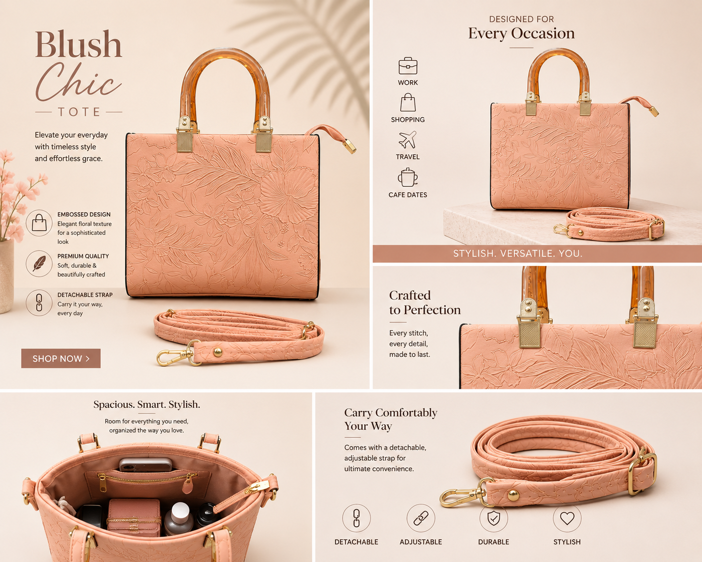 Pearl Flora Luxury Women's Handbag Pink