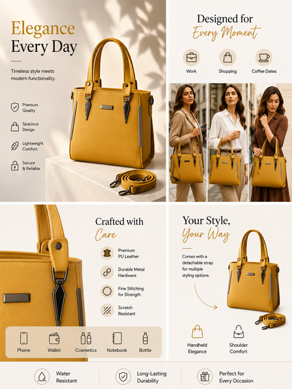 Zenvia Luxury Women's Handbag Mustard